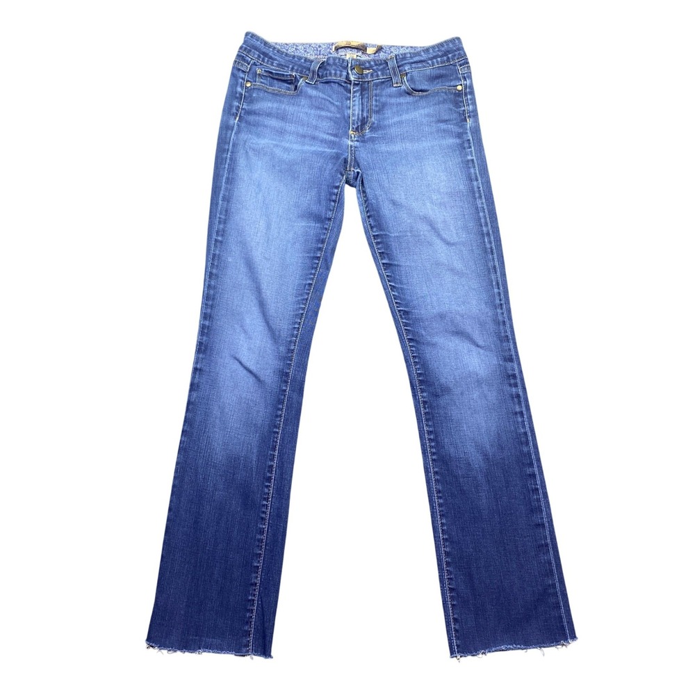 Paige Premium Denim Skyline Straight Leg Jeans Medium Wash Raw Hem Size 28
